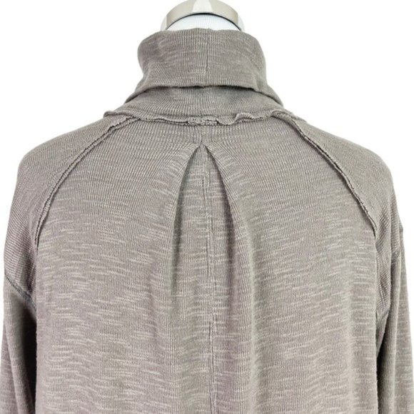 SOLD! Free People Tara Split Back Turtleneck Top Taupe - Picture 8 of 12